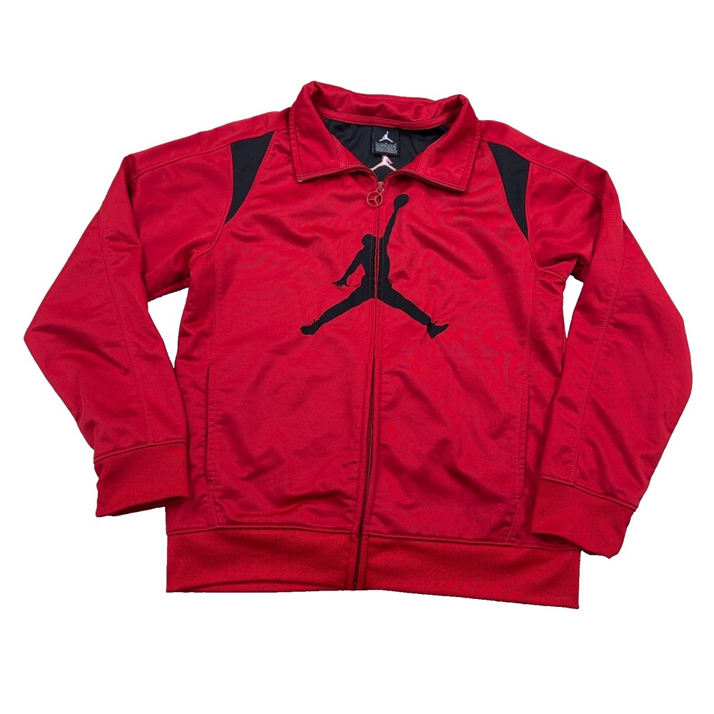 Jordan Jacket Youth Boys Large Red Black Full Zip Sweatshirt Warm Up Track Suit